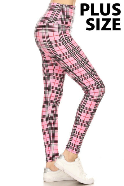 PLUS Pink Checkered Leggings - gkbrandclothing
