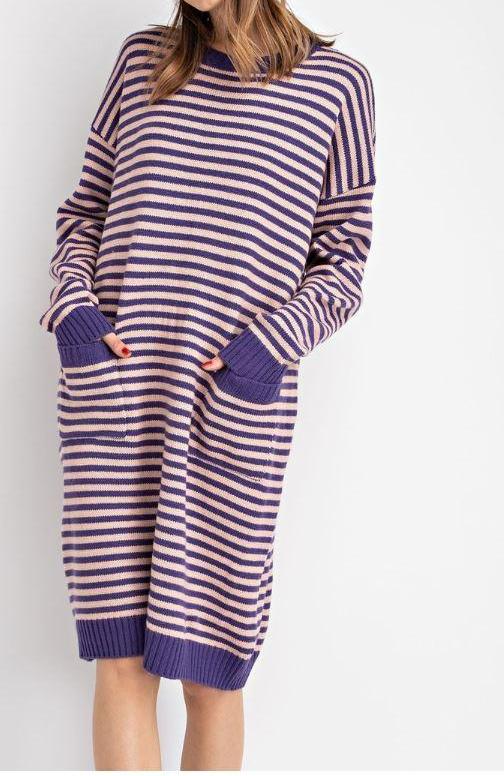 Stripe Knit Sweater Dress - gkbrandclothing