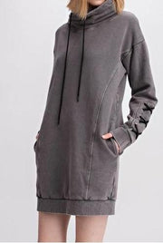 Washed Terry Cowl Neck Pullover Dress - gkbrandclothing