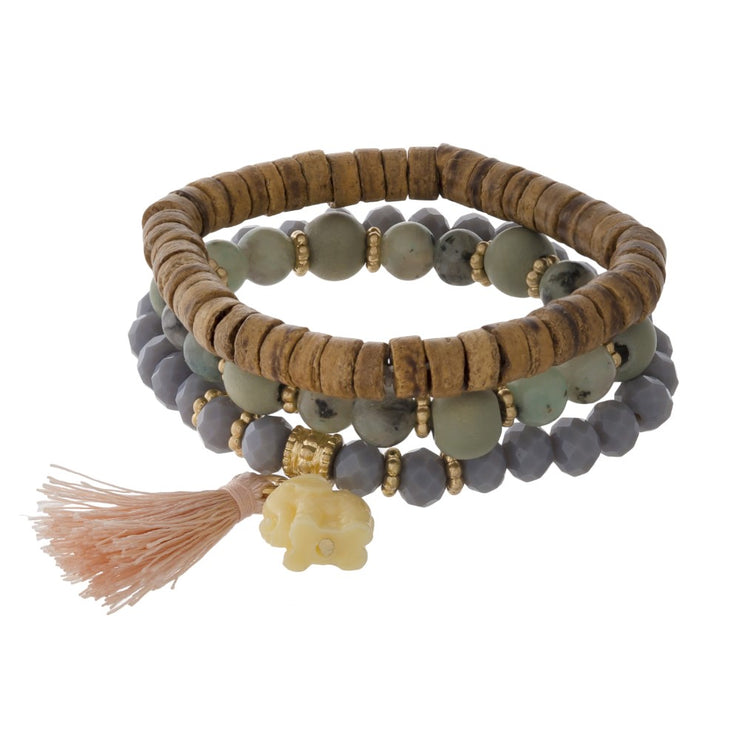 Stone Bracelet with Elephant Charm - gkbrandclothing