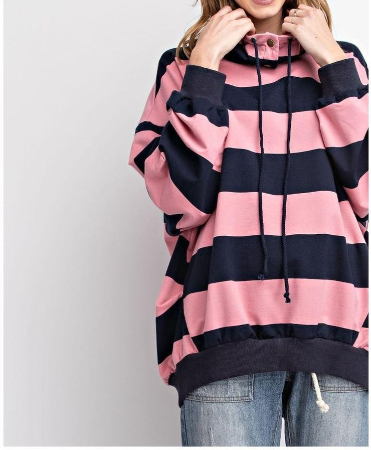 Rugby Stripe Oversized Terry Knit Pullover - gkbrandclothing