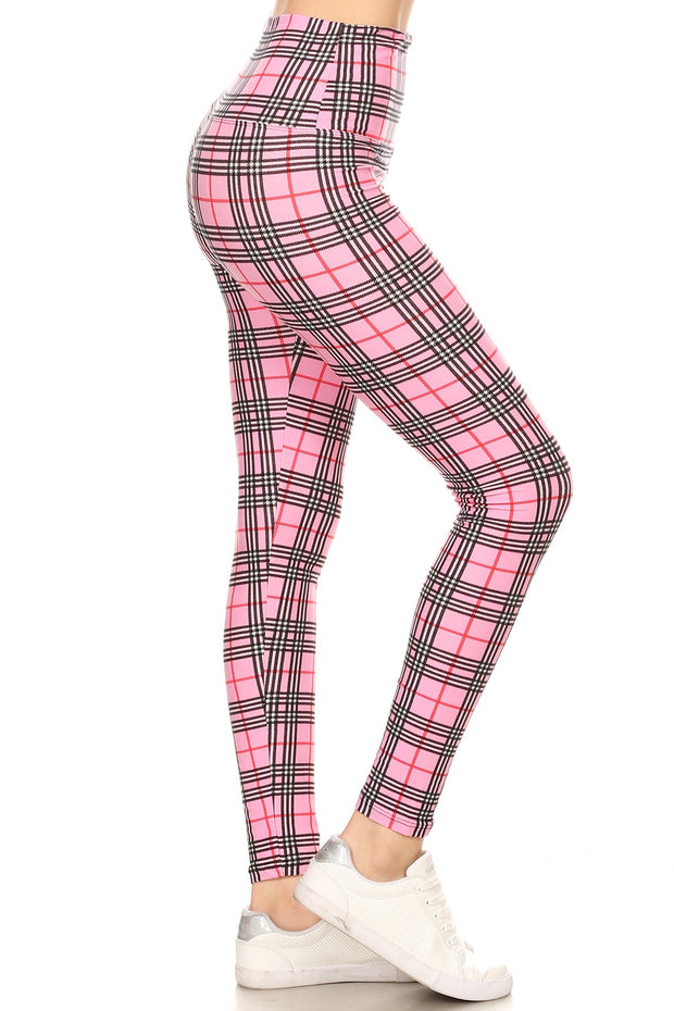 Pink Checkered Print Leggings - gkbrandclothing