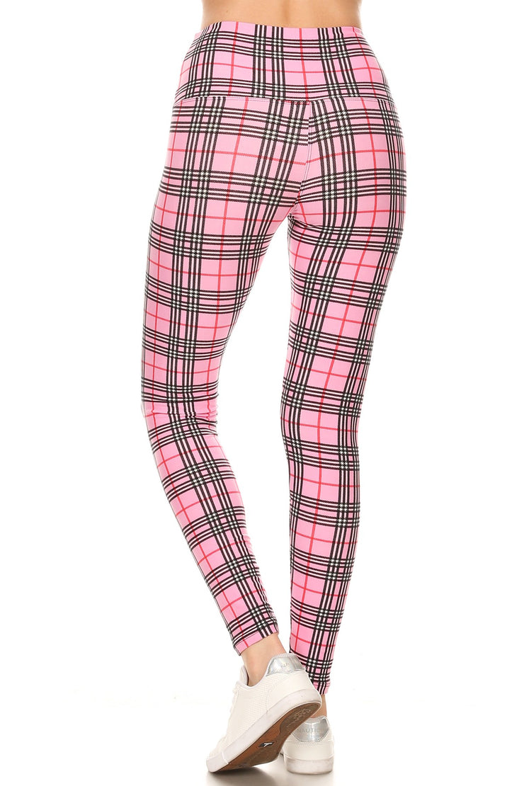 Pink Checkered Print Leggings - gkbrandclothing