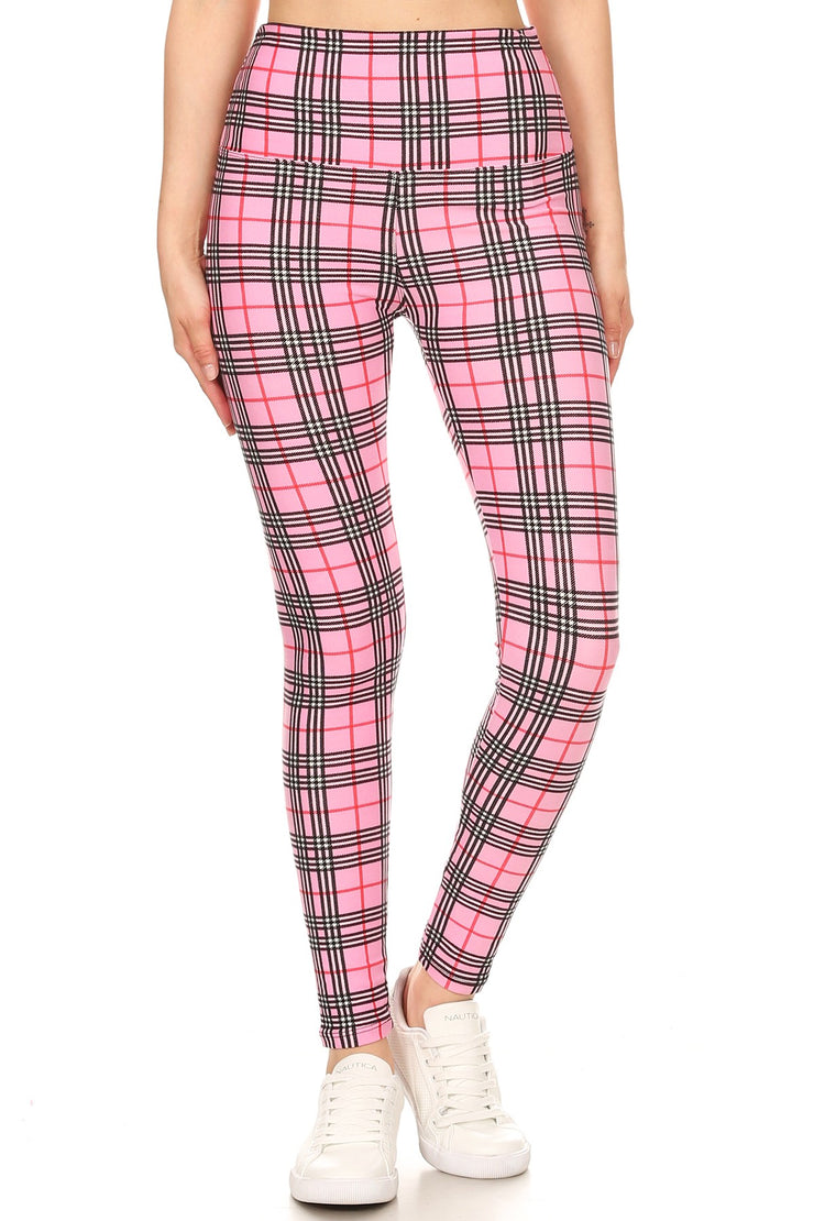 Pink Checkered Print Leggings - gkbrandclothing