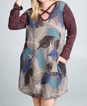 PLUS - Leaf Print Shift Dress - gkbrandclothing