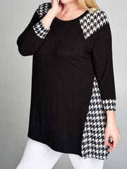 Houndstooth Contrast Tunic Top - gkbrandclothing