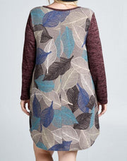 PLUS - Leaf Print Shift Dress - gkbrandclothing